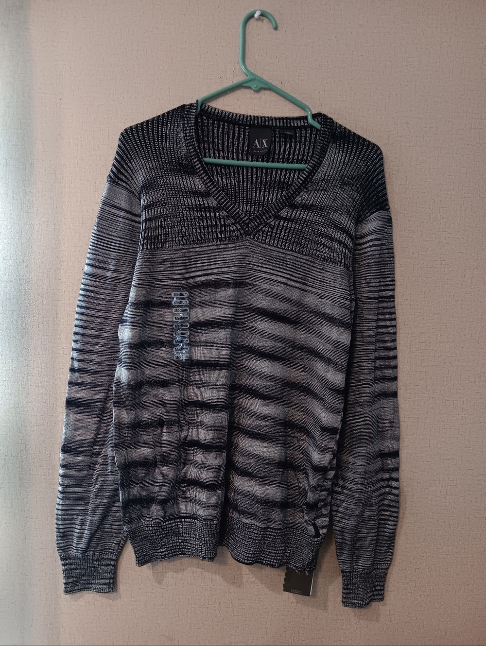 Armani Exchange Men's Black & Gray Striped V-Neck Sweater Sz M New